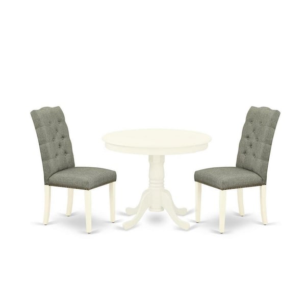 East West Furniture 3-Piece Linen White Finish Solid Wood Top-Round Dining Room Set-Seats 4