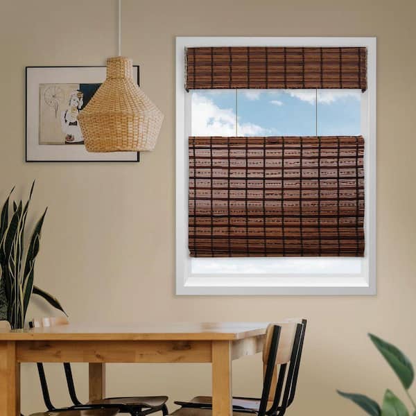 Natural Woven Top Down Bottom Up Cordless Bamboo Roman Shades for Windows, 51 in. W x 60 in. L, Jacobean