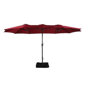 15 ft. Steel Pole Market No Tilt Patio Umbrella with With Plastic Base and Steel Cross Base in Burgundy