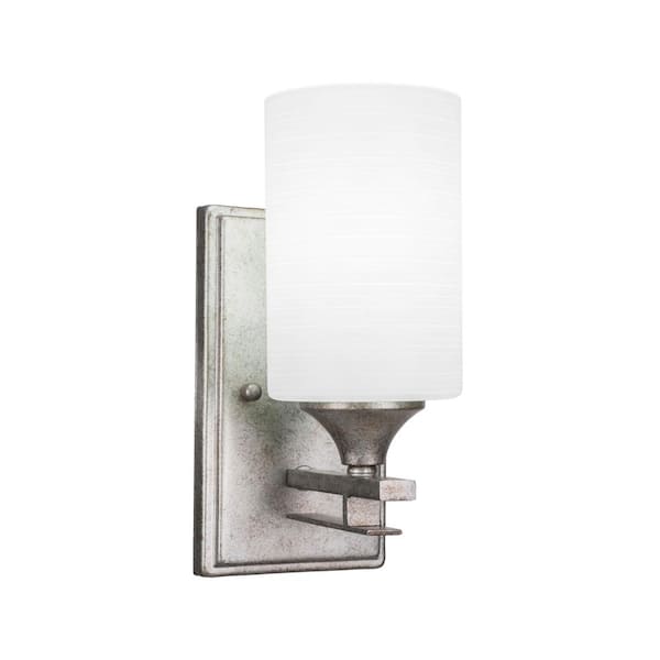 Unbranded Ontario 4 in. 1 Light Wall Sconce Aged Silver 4 in. White Matrix Glass Shade