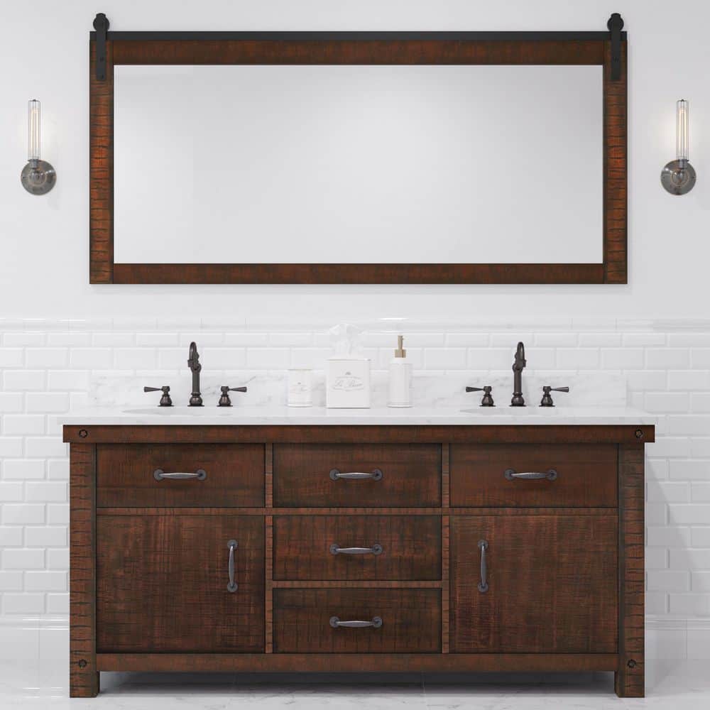 Aberdeen 72 in. W x 22 in. D Vanity in Rustic Sienna with Marble Vanity Top in White with White Basin and Mirror price history on PriceWatchPro