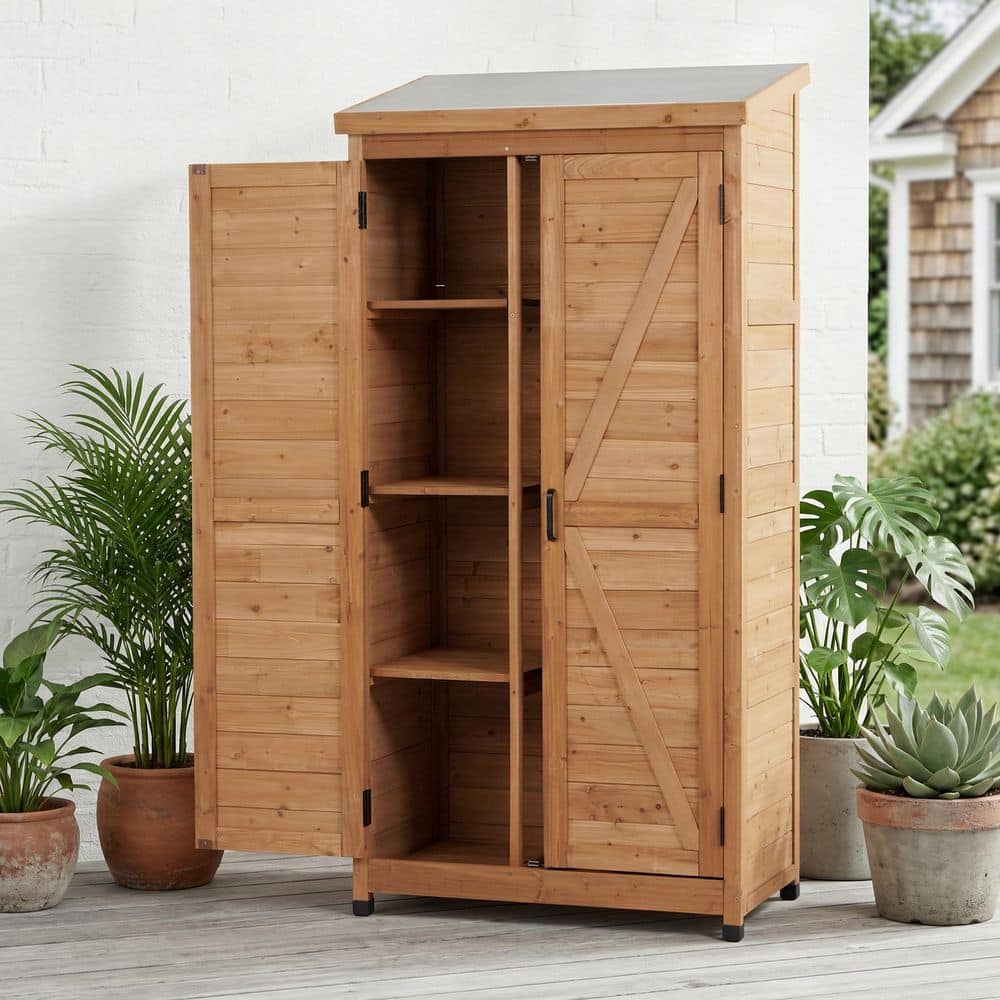 GOGEXX 2.8 ft. W x 1.5 ft. D x 5.7 ft. H Wood Shed with Metal Top GOGEXX 2.8 ft. W x 1.5 ft. D x 5.7 ft. H Wood Shed with Metal Top