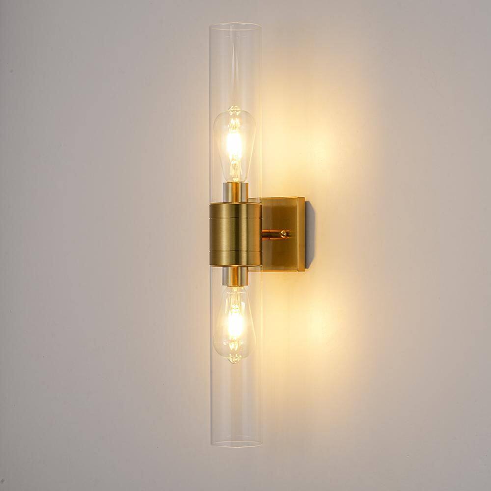 Niabe 2-Light 24.8 in. W Brass Cylinder Glass Wall Sconce Vanity Light Bar with Up and Down Lighting for Bathroom price history on PriceWatchPro