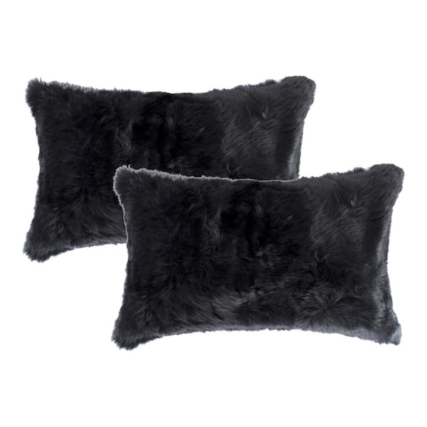 natural 2-Pack Rabbit Fur 12 in. x 20 in. Pillow
