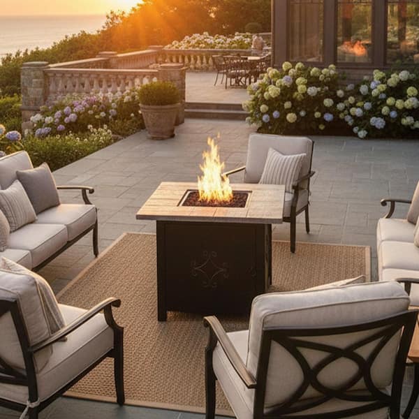 Sunnydaze 30 in. Square Propane Gas Fire Pit Table with Lava Rocks