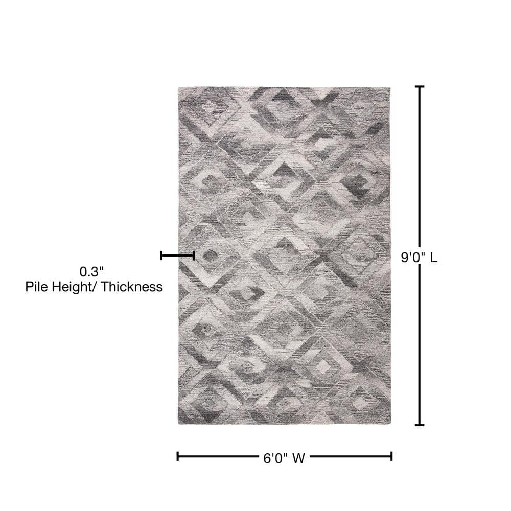 Gray Abstract Handmade Tufted Wool and Viscose Rug, 6' x 9'