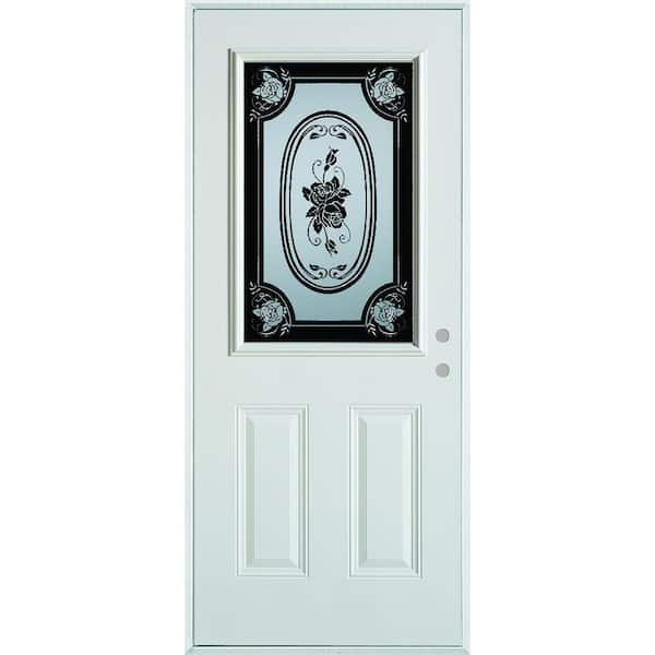 Stanley Doors 36 in. x 80 in. Silkscreened Glass 1/2 Lite 2-Panel Painted White Steel Prehung Front Door
