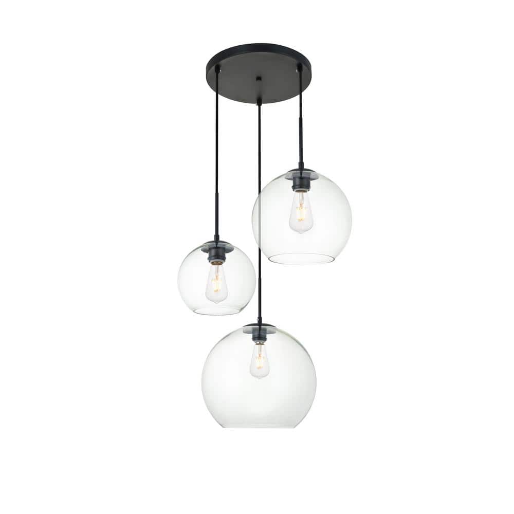 Timeless Home Burns 3-Light Black Pendant w/7.9 in./9.8 in./11.8 in. W x 7.