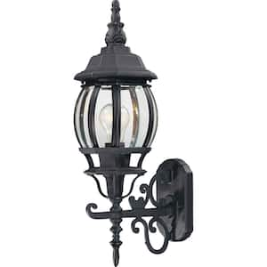 Black Hardwired Outdoor Coach Light Post Sconce with Clear Beveled Glass Shade