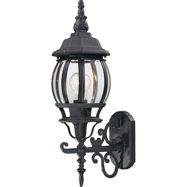 Volume Lighting Black Hardwired Outdoor Coach Light Post Sconce with Clear Beveled Glass Shade