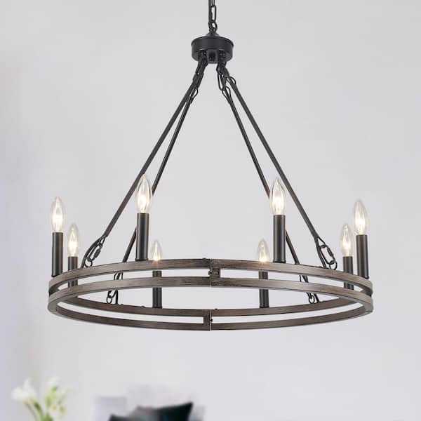 8-Light Natural Candlestick Circle Wagon Wheel Chandelier Linear Island Chandelier Lighting for Kitchen Island