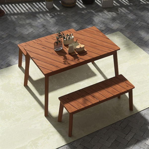 Boosicavelly 3-Piece Acacia Wood Outdoor Patio Dining Set with 2 Benches, Picnic Beer Table