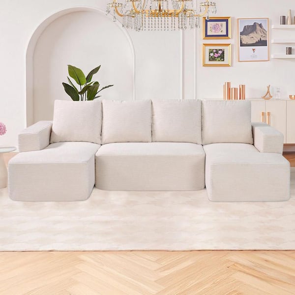 SKYSHALO Modular sectional sofa, U-shaped sofa with chaise longue, high resilience foam and density cloud sofa White Cushion