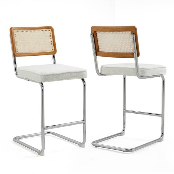 Glamour Home Ayers 26 in. White Metal Counter Stool with Boucle Seat 2 (Set of Included)
