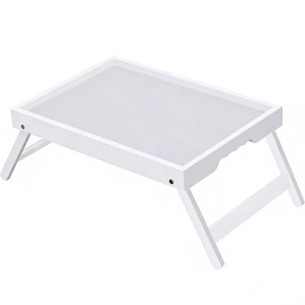 Modern 9.3 in. W x 20.5 in. H x 6.9 in. D Rectangular White Bamboo Foldable Breakfast Serving Tray for Picnic (Set of 1)