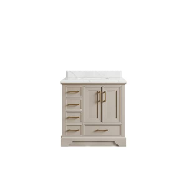 Willow Collections Charlotte 36 in. Single Sink Freestanding Fine Grain Bath Vanity with Calacatta Laza Qt. Top Unassembled