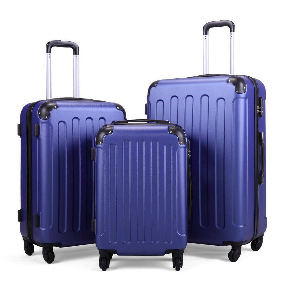 Amucolo 20 in. x 24 in. x 28 in. 3-Piece Deep Blue Luggage Expandable ...