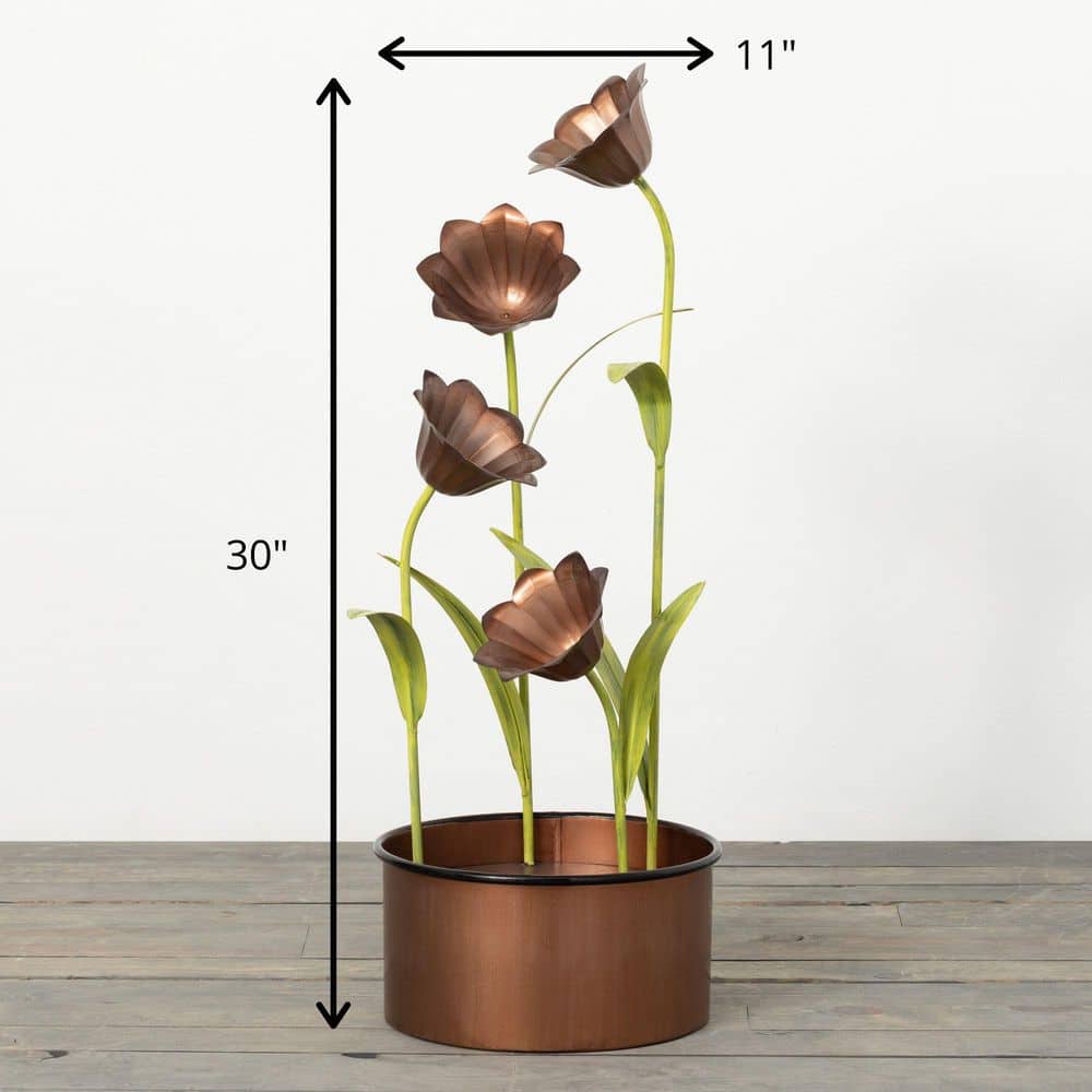 30" Copper and Green Metal Tulip Fountain
