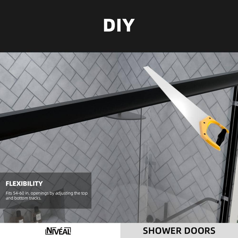 Matte Black Semi-Frameless Sliding Tub Door with Clear Tempered Glass