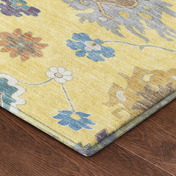 Mayfield Premium Machine Washable Abstract AMF2532 Yellow 8 ft. x 10 ft. Area Rug
