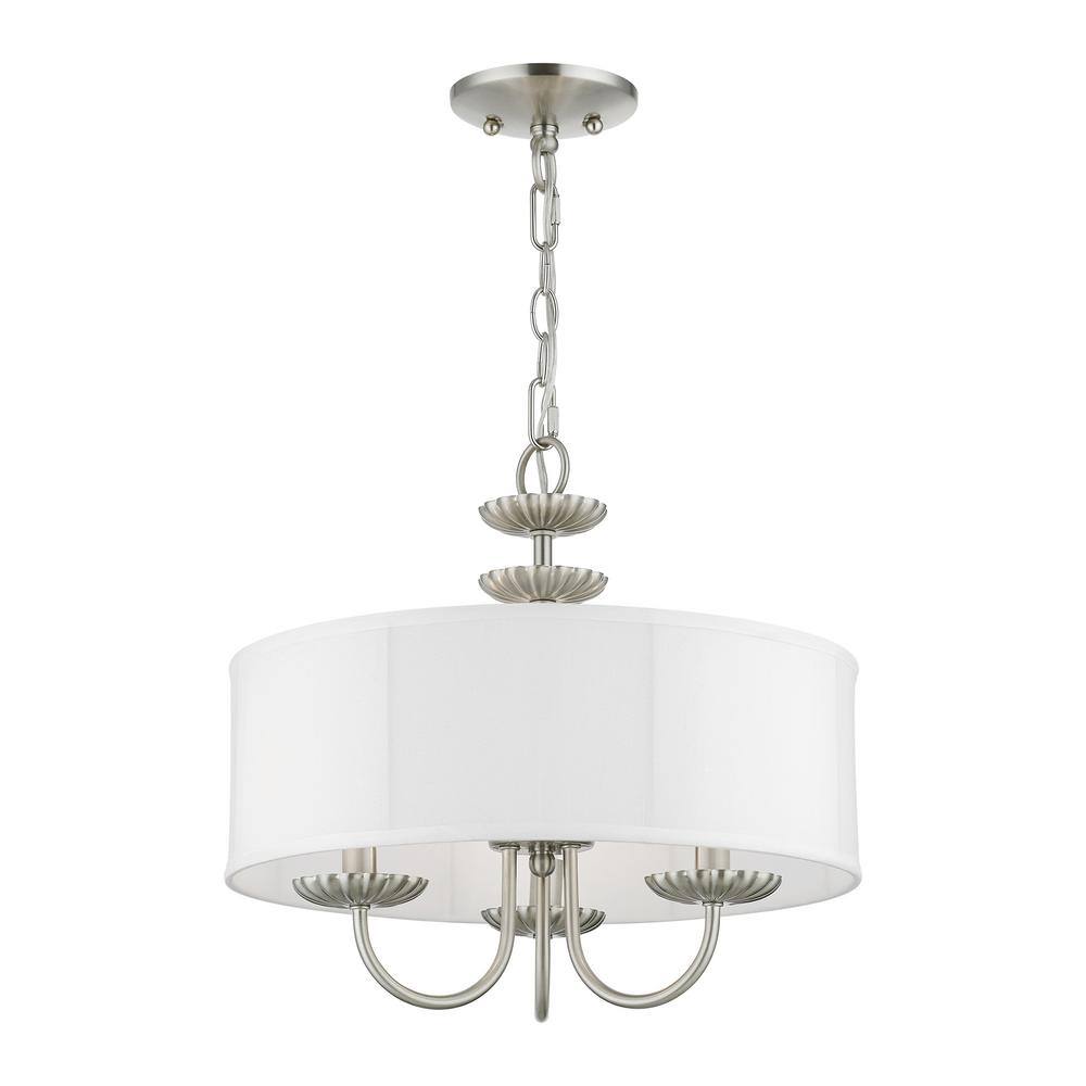 Brushed Nickel Mini Drum Pendant Light with Fabric Shade