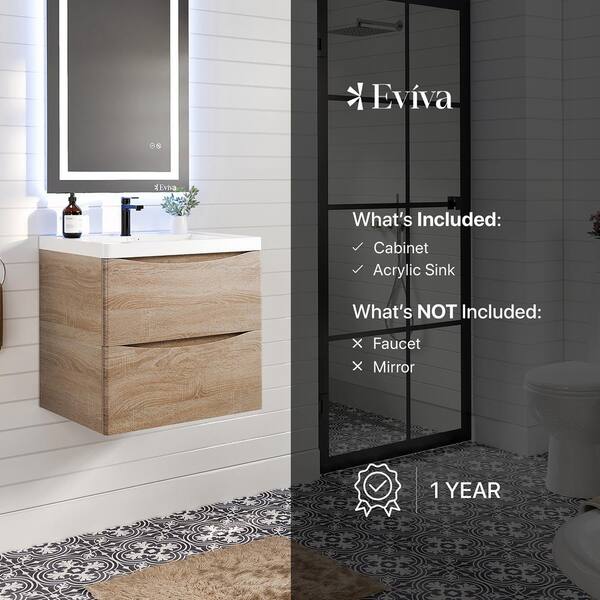 Eviva Smiley 24 in. W x 17 in. D x 34 in. H Freestanding Bath Vanity in White Oak with White Acrylic Top