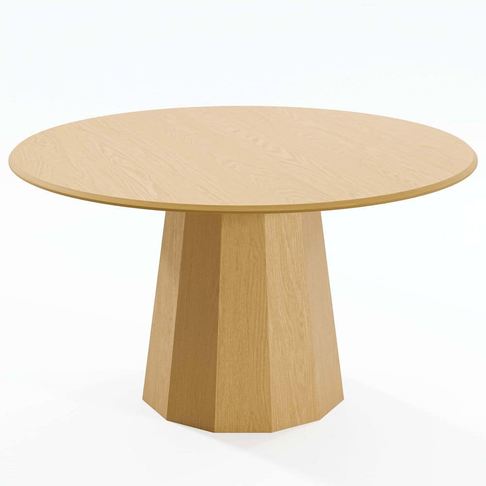 Dovelina 52 in. Natural Oak Wood Color Column Pedestal Round Kitchen ...