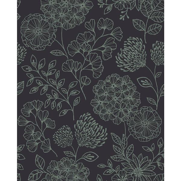 SCOTT LIVING Ada Charcoal Floral Strippable Non Woven Wallpaper