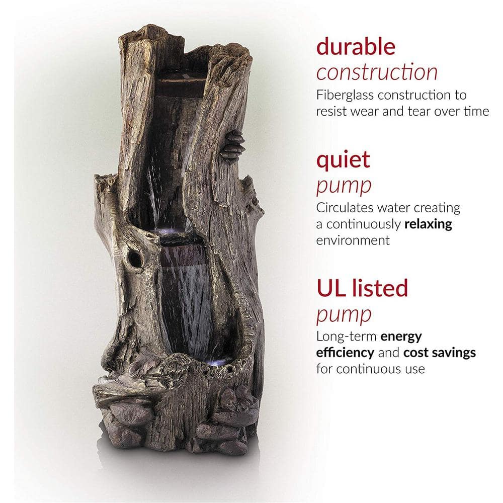 41" Tall Outdoor Tree Trunk Waterfall Fountain with LED Lights