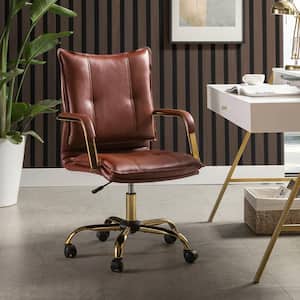Patrizia Contemporary Task Chair Office Swivel Ergonomic Upholstered Chair with Tufted Back-Brown