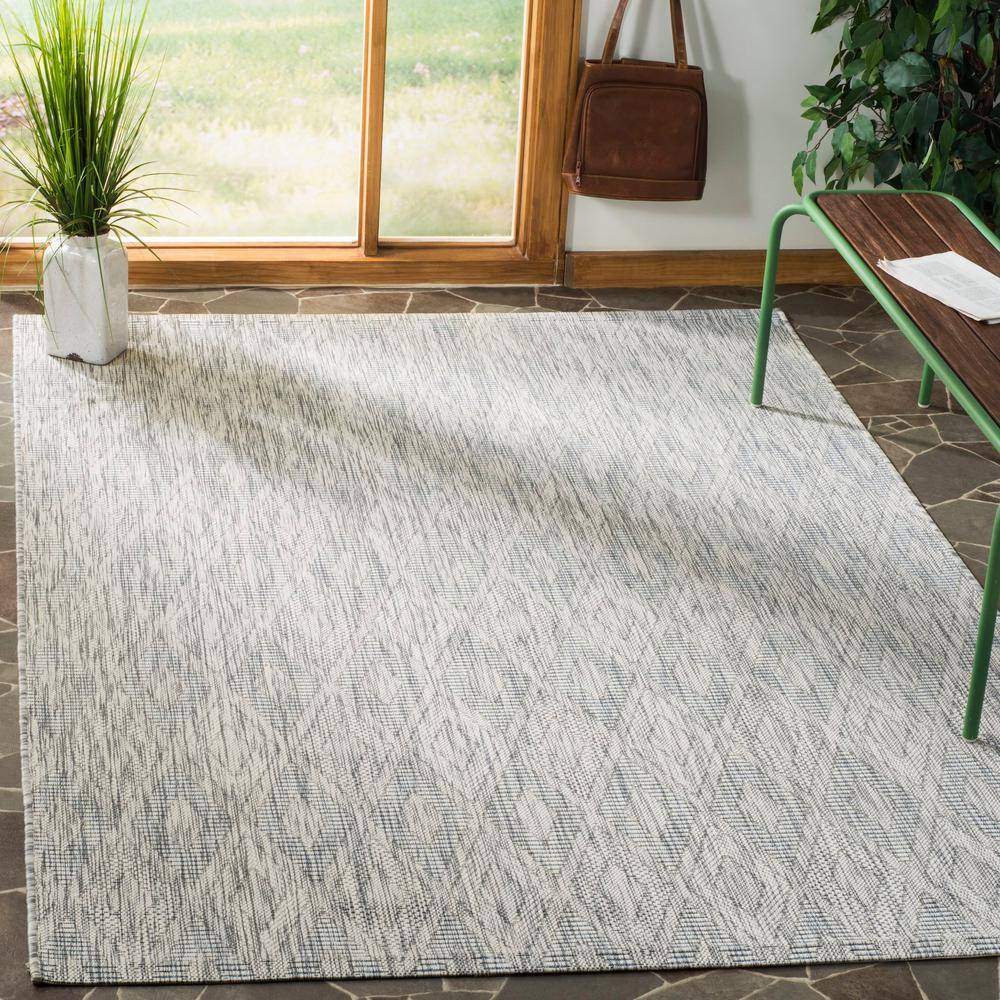 Gray Geometric Low Pile Square Indoor/Outdoor Area Rug