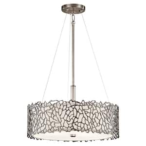 Silver Coral 3-Light Classic Pewter Transitional Shaded Kitchen Convertible Pendant Hanging Light to Semi-Flush
