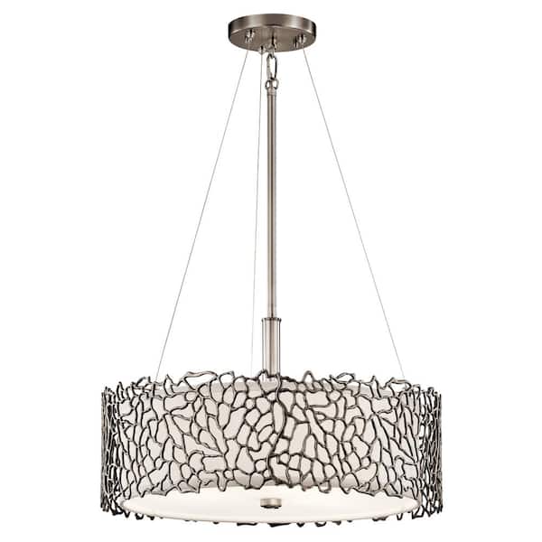 KICHLER Silver Coral 3-Light Classic Pewter Transitional Shaded Kitchen Convertible Pendant Hanging Light to Semi-Flush