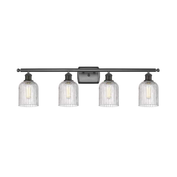 Bridal Veil 35 in. 4-Light Oil Rubbed Bronze Vanity Light with Glass Shade