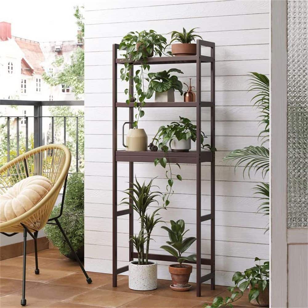 Brown Bamboo 3-Tier Adjustable Over-The-Toilet Storage Organizer