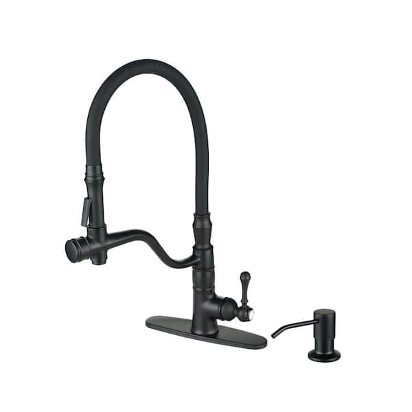 IVIGA Single Handle Pull Down Sprayer Kitchen Faucet with Soap Dispenser, Pull Out Spray Wand in Solid Brass in Matte Black
