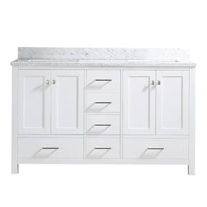 22 in. W x 60 in. D x 39.80 in . H Bath Vanity Side Cabinet in White with White Marble Top and Backsplash