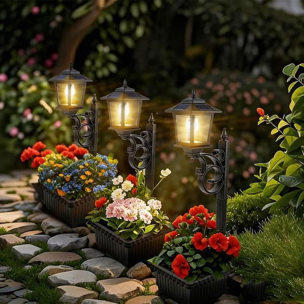 Unbranded Waterproof Iron Solar Lamp Planter Decorative Pots (11 in. W x 29  in. H) HPDX26NYTS