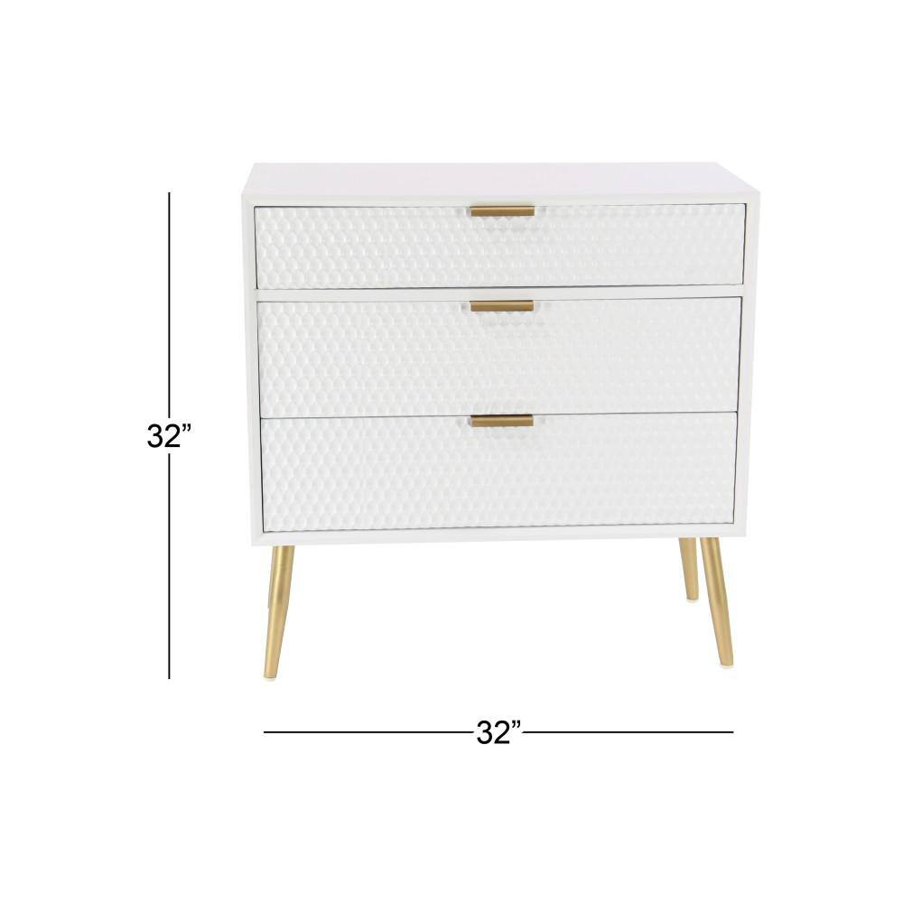 Modern White Wood and Metal 3-Drawer Storage Cabinet