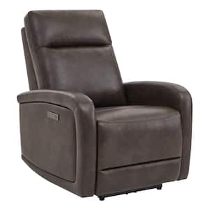 Edison Chocolate Leather Power Recliner with Adjustable Headrest Zero Wall Hugger Home Theater Seating for Living Room