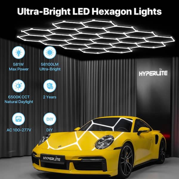 BIBIVIS White Gen 2 Hexagon Garage Light 581-Watt 58100LM 22 Grid