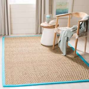 Natural Fiber Beige/Turquoise Doormat 2 ft. x 4 ft. Border Woven Area Rug