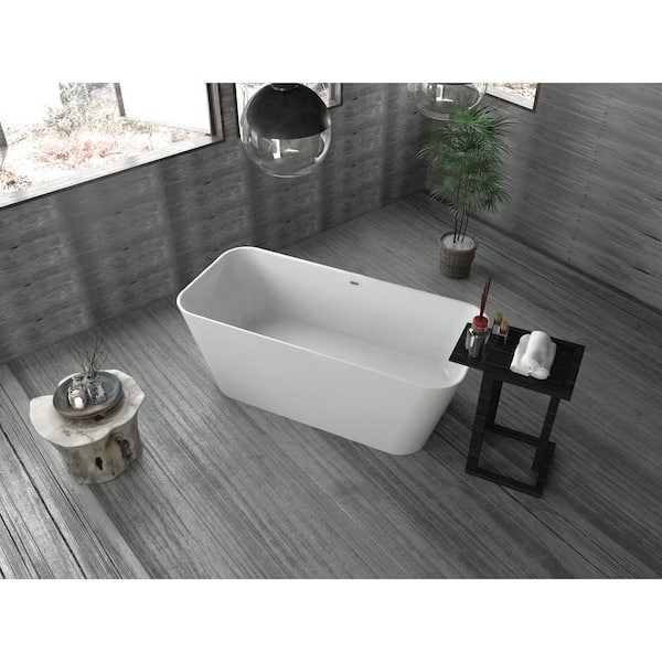 59.1 in. Solid Surface Resin Flatbottom Non-Whirlpool Bathtub in White 59.1 in. Solid Surface Resin Flatbottom Non-Whirlpool Bathtub in White