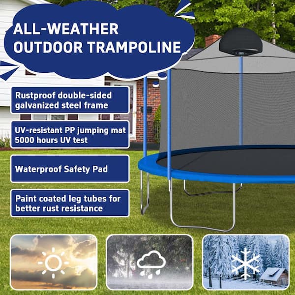 SUNRINX 14 ft Outdoor Trampoline with Basketball Hoop, Safety