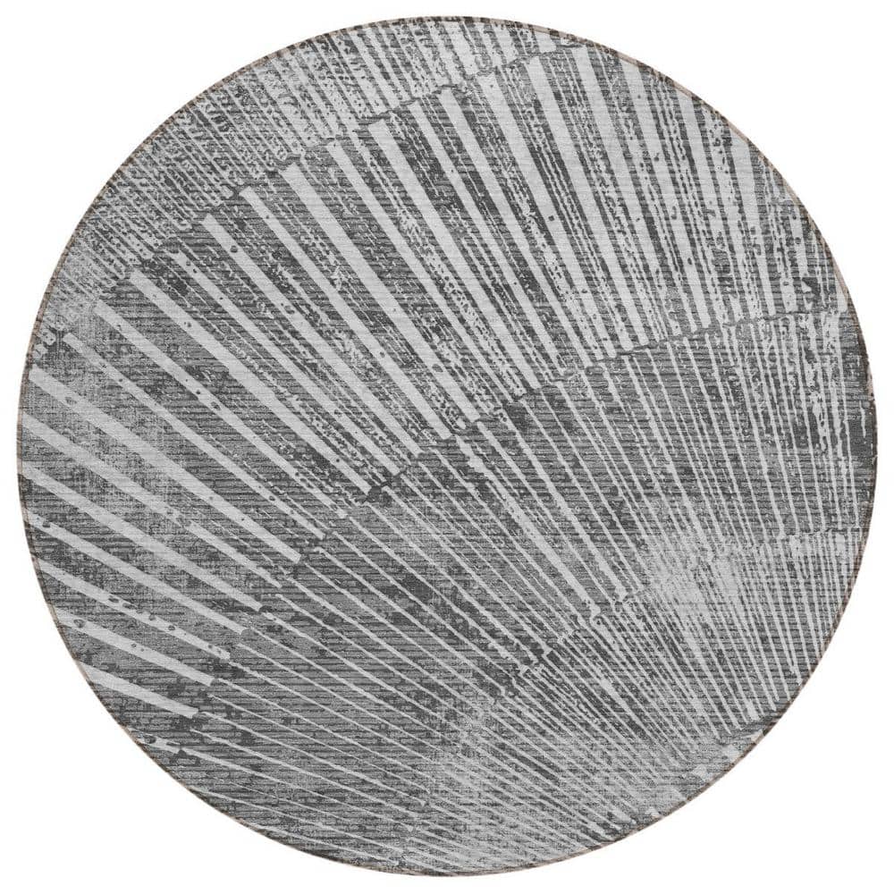 Gray and Ivory 8 ft. Round Woven Abstract Round Indoor/Outdoor Area Rug price history on PriceWatchPro