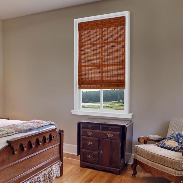 Harborside Honey Oak Light Filtering Cordless Bamboo Roman Shade-34 in. W X 72 in. L