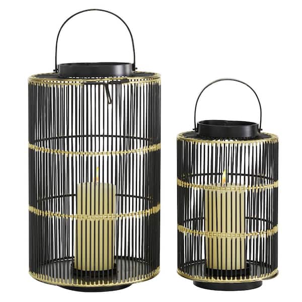 Litton Lane Black Metal Decorative Candle Lantern (Set of 2)