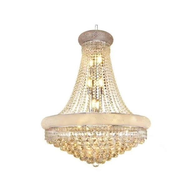 Luxury 22 in. 12-Light Chrome Crystal Chandelier Lighting with Crystal Shade, No Bulbs Included