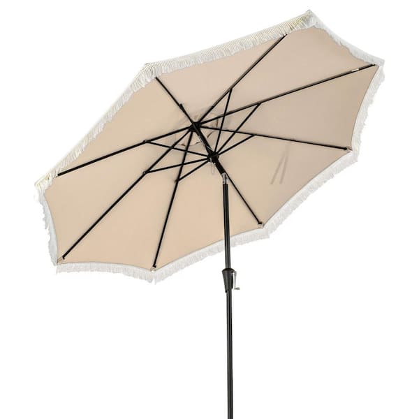 ANGELES HOME 9 ft. Metal Tilt Patio Umbrella in Beige with Sun-Protective Canopy for Patio Garden Pool