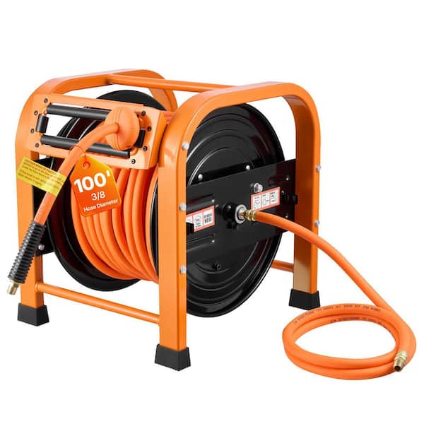 Retractable Air Hose Reel, 3/8 in. x 100 ft. PVC Air Hose Max 300 PSI, Auto Rewind Air-Compressor Hoses Reel